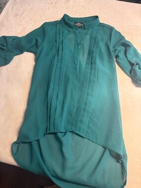 Angie Teal Pleated High-Low Tunic
